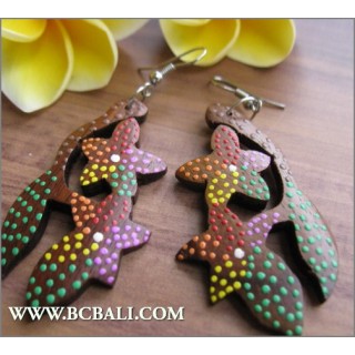 Bali Wood Colored Earring Carved Fashion